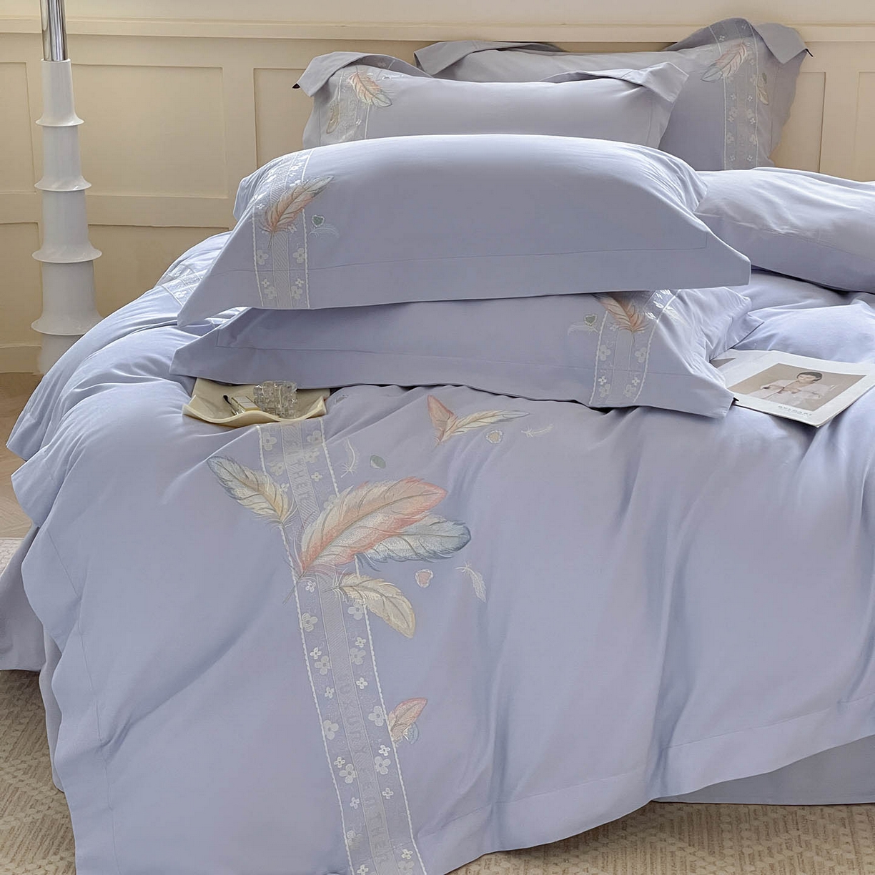 91家纺网 家纺一手货源 找家纺 2025秋冬新品A类加厚保暖全棉磨毛四件套纯棉被套重工刺绣轻奢床笠款直播热款床上用品 缦禾-黛紫