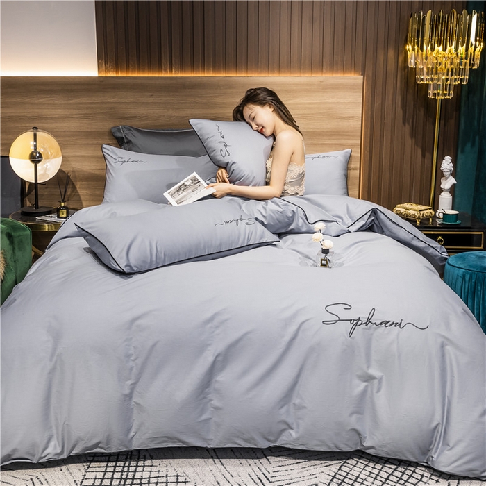 91家纺网 家纺一手货源 找家纺 小叮当家纺仓储工厂店 2025新款(热买家秀不断货)40s贡缎长绒棉纯棉字母款全棉四件套轻奢床上用品 炫彩灰