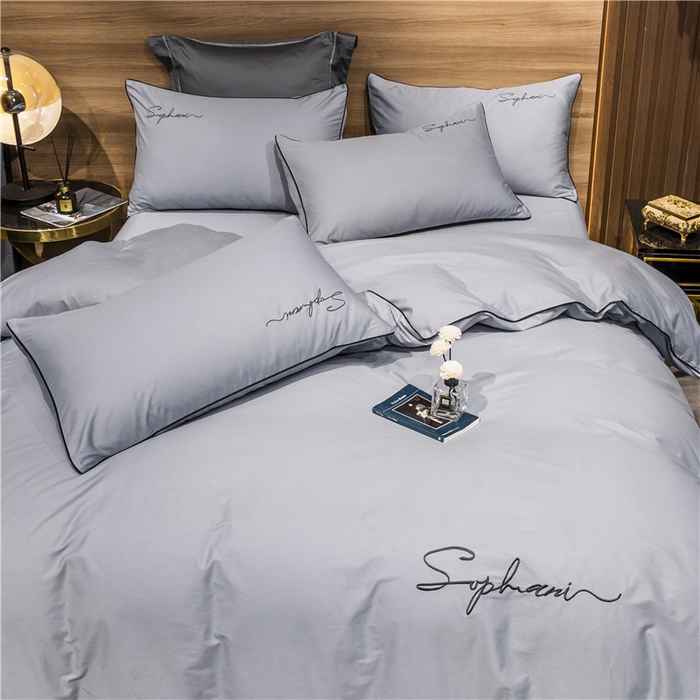 91家纺网 家纺一手货源 找家纺 小叮当家纺仓储工厂店 2025新款(热买家秀不断货)40s贡缎长绒棉纯棉字母款全棉四件套轻奢床上用品 炫彩灰