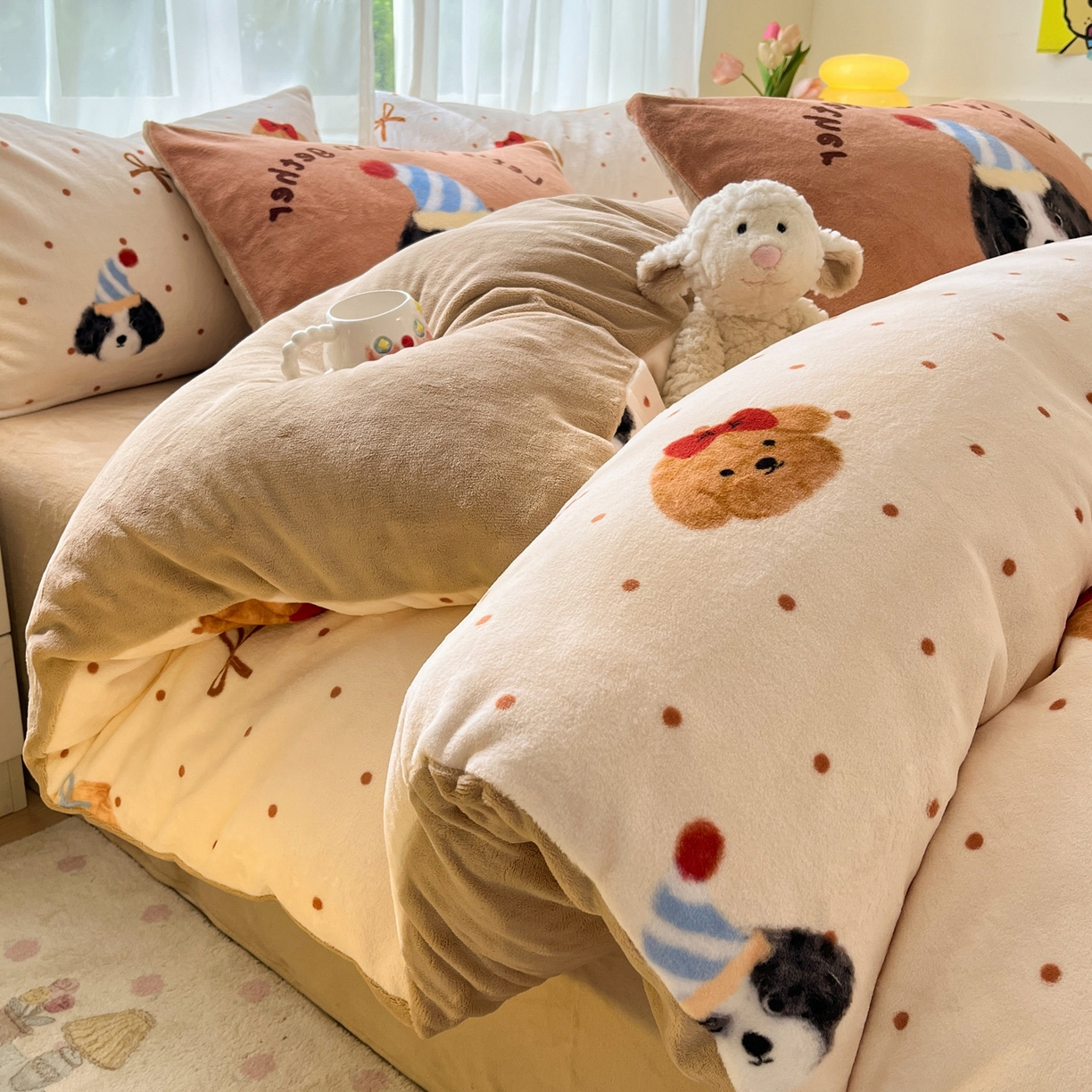 91家纺网 家纺一手货源 找家纺 如一 2025新款高克重卡通印花牛奶绒四件套第二批 小伙伴