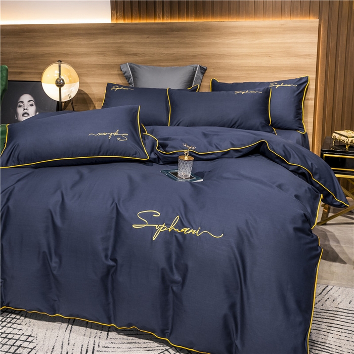 91家纺网 家纺一手货源 找家纺 小叮当家纺仓储工厂店 2025新款(热买家秀不断货)40s贡缎长绒棉纯棉字母款全棉四件套轻奢床上用品 亦凡蓝