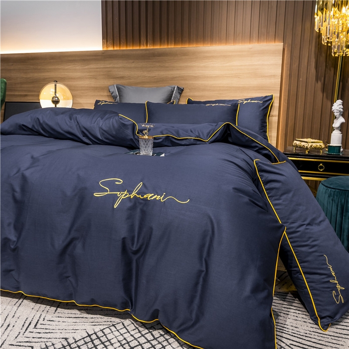 91家纺网 家纺一手货源 找家纺 小叮当家纺仓储工厂店 2025新款(热买家秀不断货)40s贡缎长绒棉纯棉字母款全棉四件套轻奢床上用品 亦凡蓝