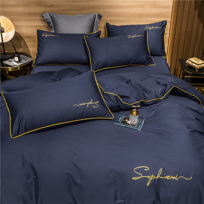 91家纺网 家纺一手货源 找家纺 小叮当家纺仓储工厂店 2025新款(热买家秀不断货)40s贡缎长绒棉纯棉字母款全棉四件套轻奢床上用品 亦凡蓝