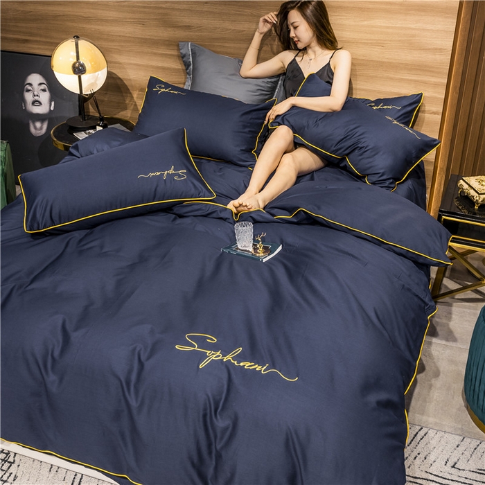 91家纺网 家纺一手货源 找家纺 小叮当家纺仓储工厂店 2025新款(热买家秀不断货)40s贡缎长绒棉纯棉字母款全棉四件套轻奢床上用品 亦凡蓝