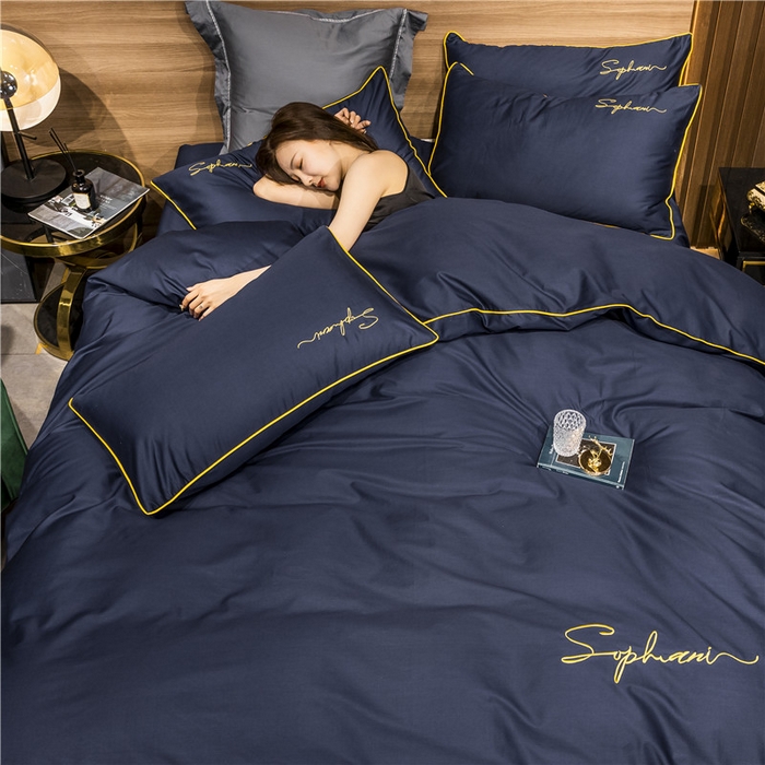 91家纺网 家纺一手货源 找家纺 小叮当家纺仓储工厂店 2025新款(热买家秀不断货)40s贡缎长绒棉纯棉字母款全棉四件套轻奢床上用品 亦凡蓝