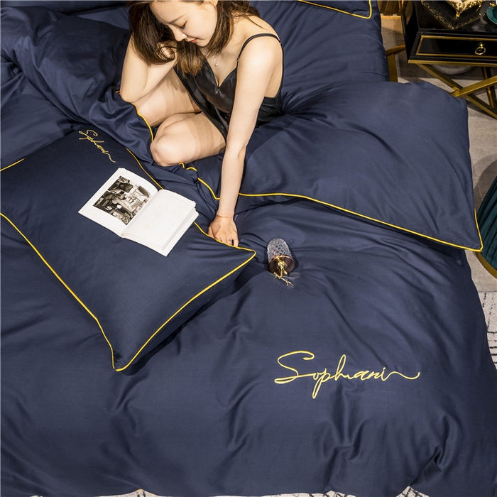 91家纺网 家纺一手货源 找家纺 小叮当家纺仓储工厂店 2025新款(热买家秀不断货)40s贡缎长绒棉纯棉字母款全棉四件套轻奢床上用品 亦凡蓝