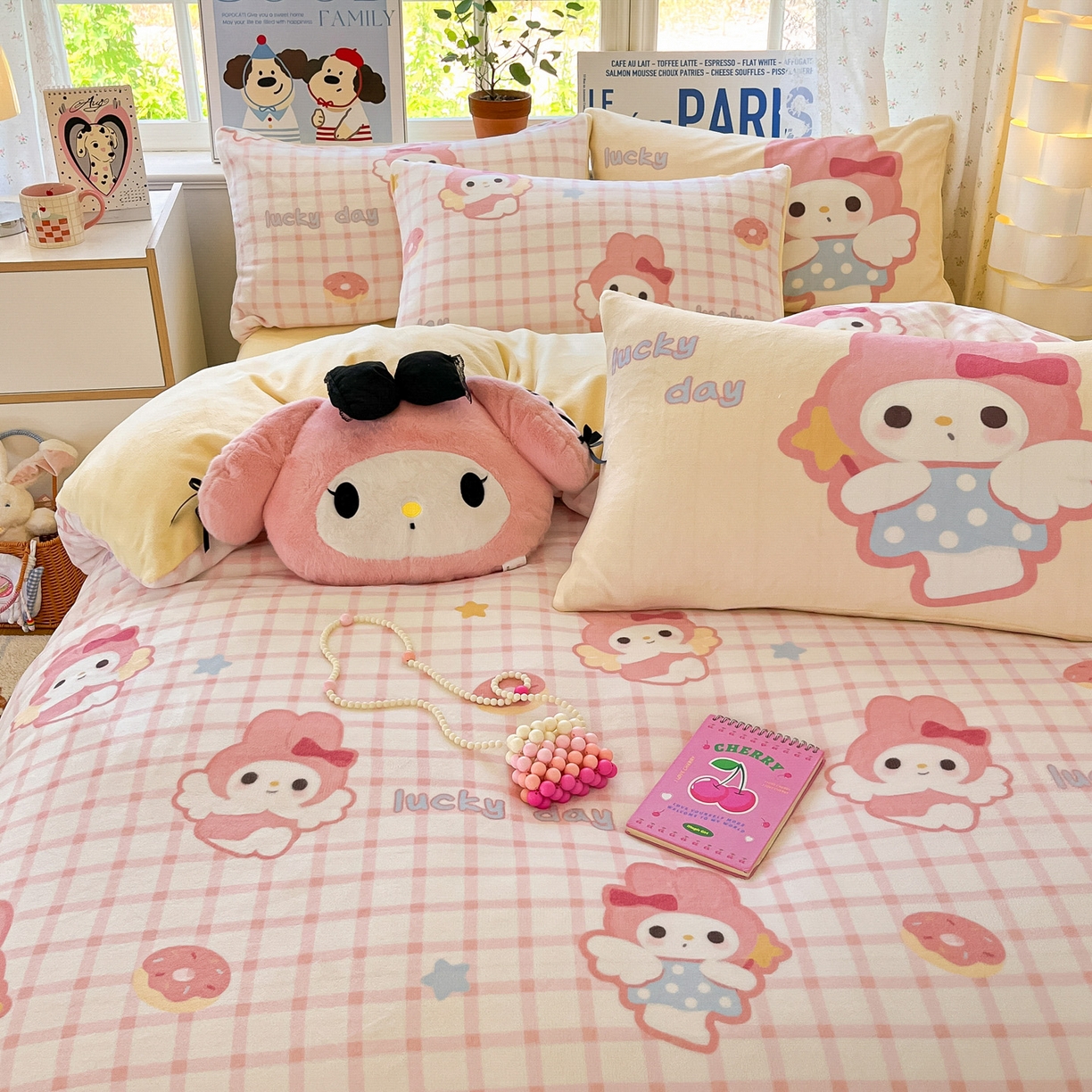 91家纺网 家纺一手货源 找家纺 如一 2025新款高克重卡通印花牛奶绒四件套第二批 粉乐蒂