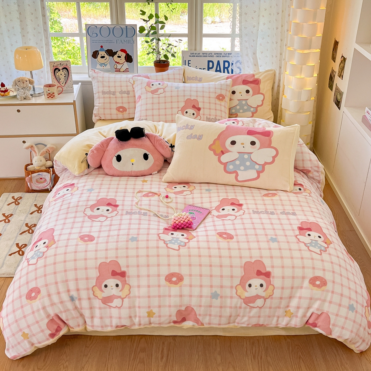 91家纺网 家纺一手货源 找家纺 如一 2025新款高克重卡通印花牛奶绒四件套第二批 粉乐蒂