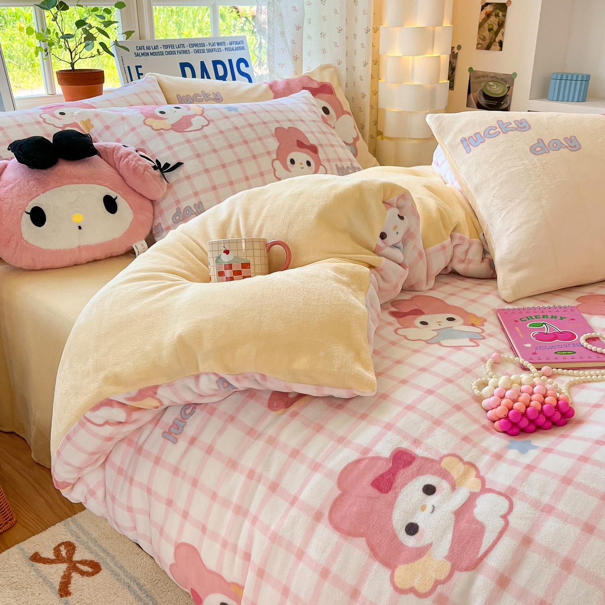 91家纺网 家纺一手货源 找家纺 如一 2025新款高克重卡通印花牛奶绒四件套第二批 粉乐蒂