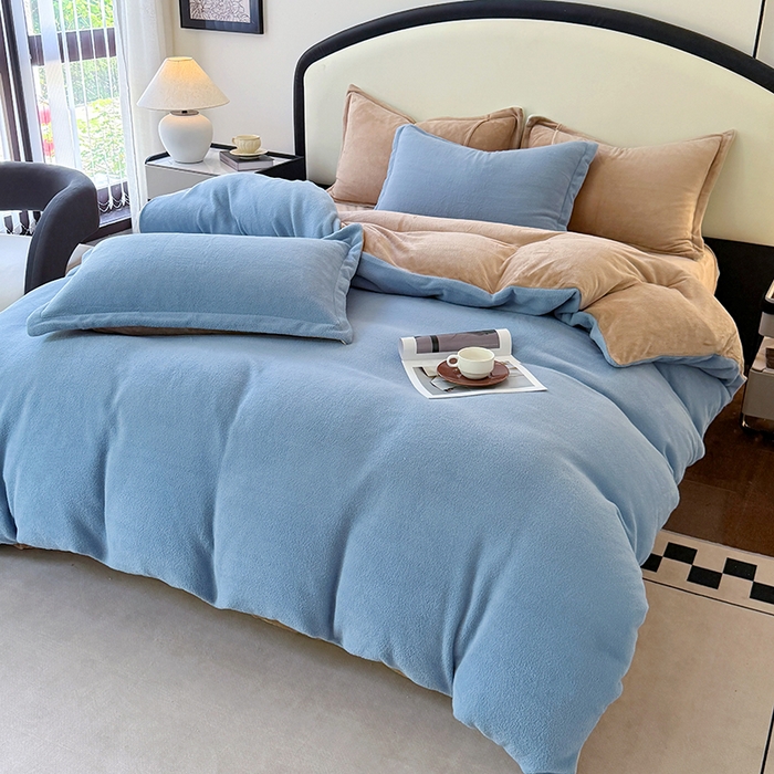 家贝爱 2025新款高克重石墨烯牛奶绒四件套 暖梦-蓝