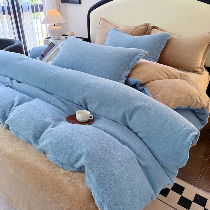 91家纺网 家纺一手货源 找家纺 家贝爱 2025新款高克重石墨烯牛奶绒四件套 暖梦-蓝