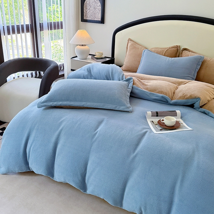 91家纺网 家纺一手货源 找家纺 家贝爱 2025新款高克重石墨烯牛奶绒四件套 暖梦-蓝