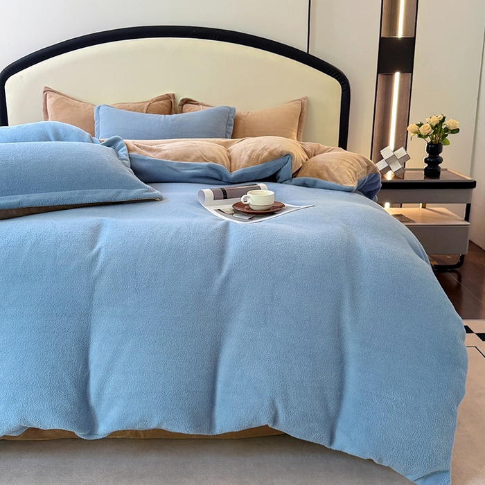 91家纺网 家纺一手货源 找家纺 家贝爱 2025新款高克重石墨烯牛奶绒四件套 暖梦-蓝