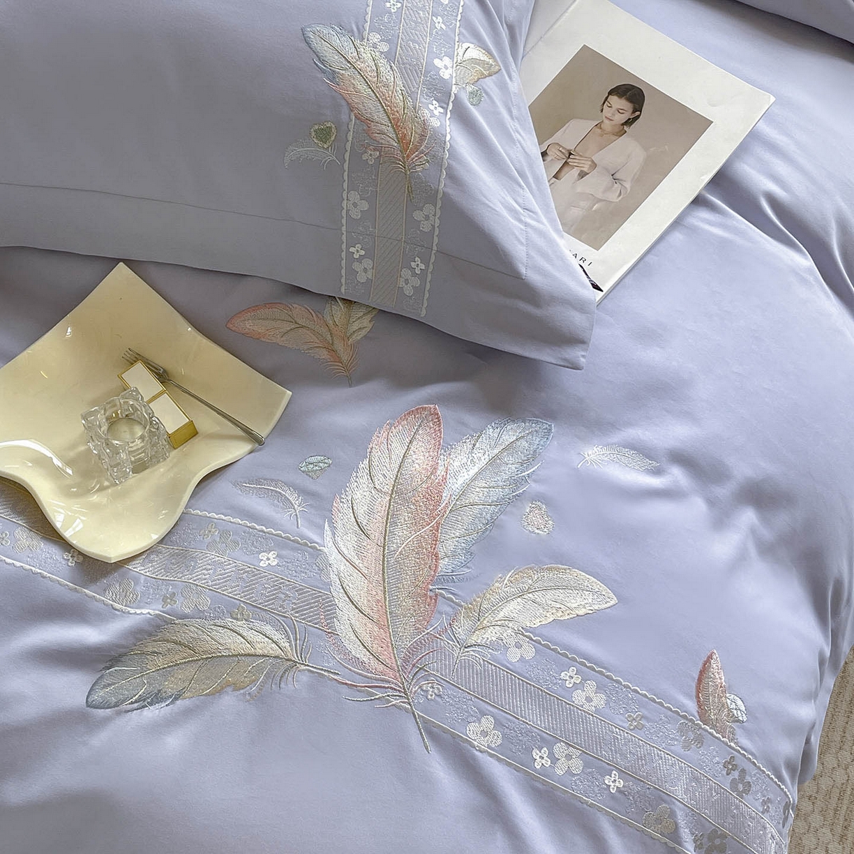 91家纺网 家纺一手货源 找家纺 2025秋冬新品A类加厚保暖全棉磨毛四件套纯棉被套重工刺绣轻奢床笠款直播热款床上用品 缦禾-黛紫