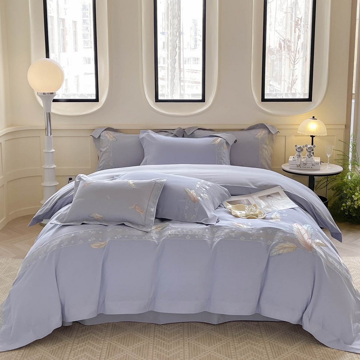 91家纺网 家纺一手货源 找家纺 2025秋冬新品A类加厚保暖全棉磨毛四件套纯棉被套重工刺绣轻奢床笠款直播热款床上用品 缦禾-黛紫