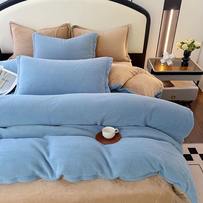 91家纺网 家纺一手货源 找家纺 家贝爱 2025新款高克重石墨烯牛奶绒四件套 暖梦-蓝