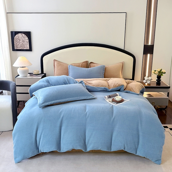 91家纺网 家纺一手货源 找家纺 家贝爱 2025新款高克重石墨烯牛奶绒四件套 暖梦-蓝