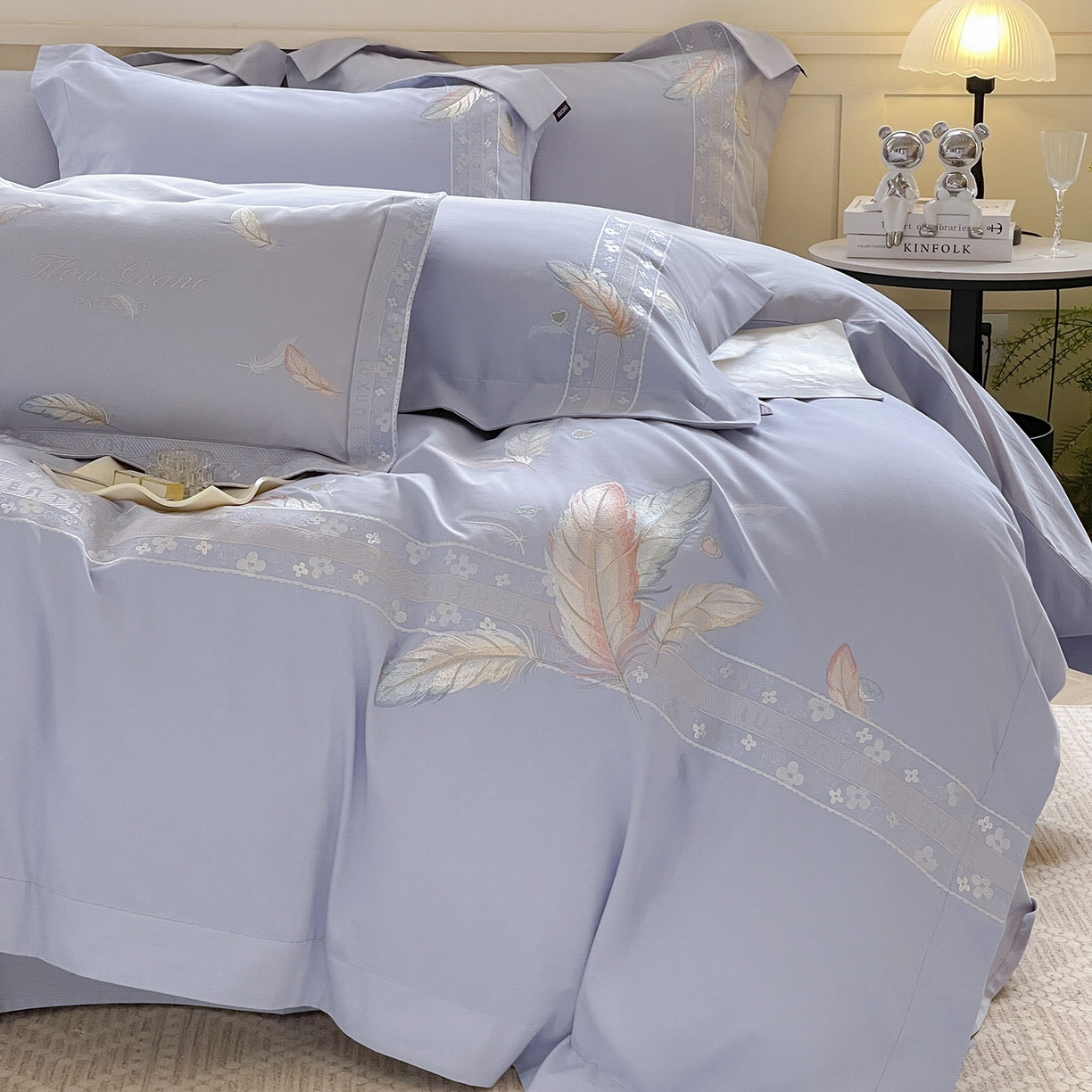 91家纺网 家纺一手货源 找家纺 2025秋冬新品A类加厚保暖全棉磨毛四件套纯棉被套重工刺绣轻奢床笠款直播热款床上用品 缦禾-黛紫