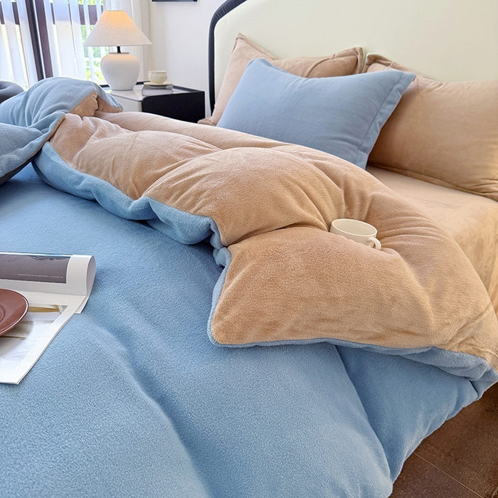 91家纺网 家纺一手货源 找家纺 家贝爱 2025新款高克重石墨烯牛奶绒四件套 暖梦-蓝