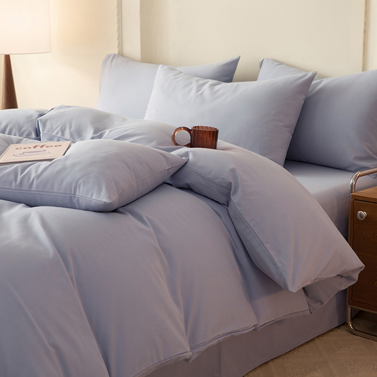 91家纺网 家纺一手货源 找家纺 八十八家纺 2025新款纯棉加厚磨毛四件套及单品系列-四件套 加厚天蓝