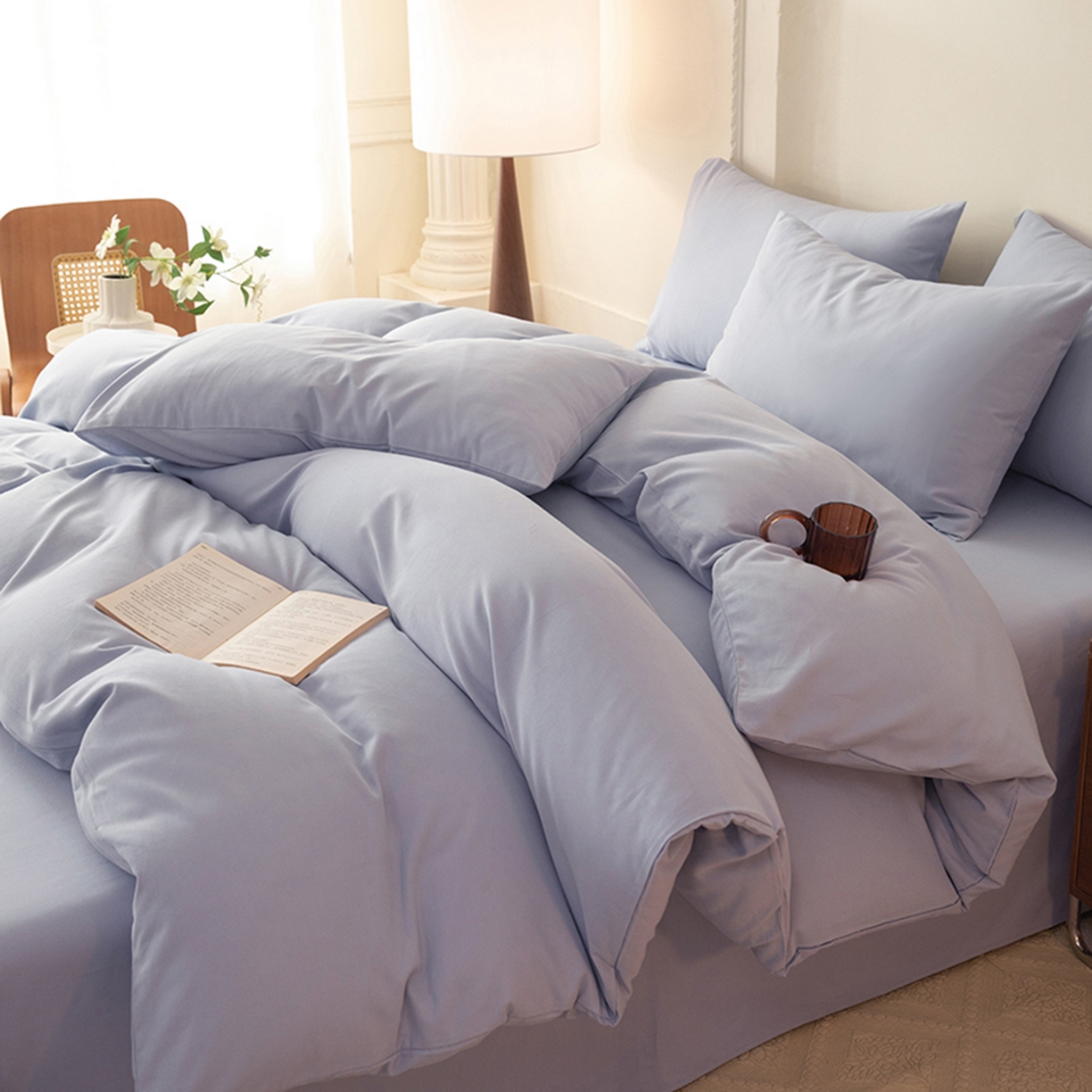 91家纺网 家纺一手货源 找家纺 八十八家纺 2025新款纯棉加厚磨毛四件套及单品系列-四件套 加厚天蓝