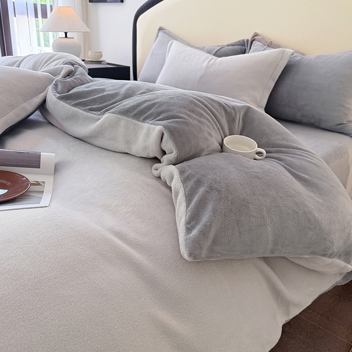 91家纺网 家纺一手货源 找家纺 家贝爱 2025新款高克重石墨烯牛奶绒四件套 暖梦-浅灰