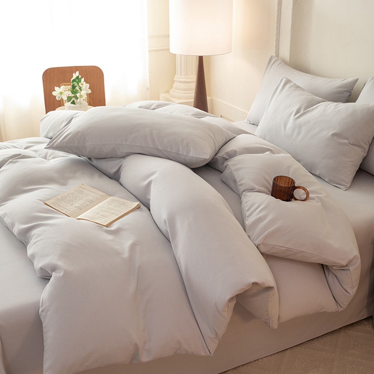 91家纺网 家纺一手货源 找家纺 八十八家纺 2025新款纯棉加厚磨毛四件套及单品系列-四件套 加厚银灰