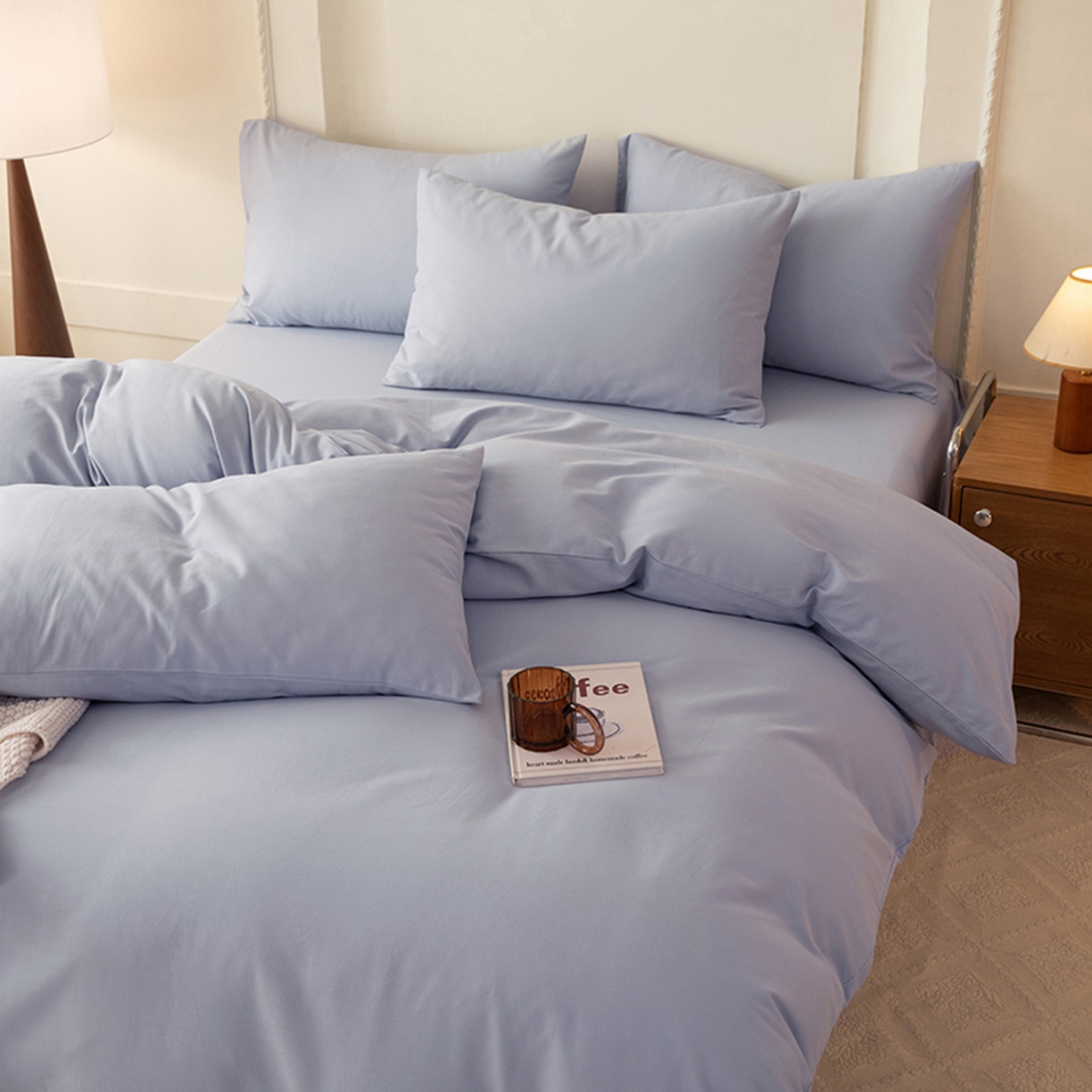 91家纺网 家纺一手货源 找家纺 八十八家纺 2025新款纯棉加厚磨毛四件套及单品系列-四件套 加厚天蓝