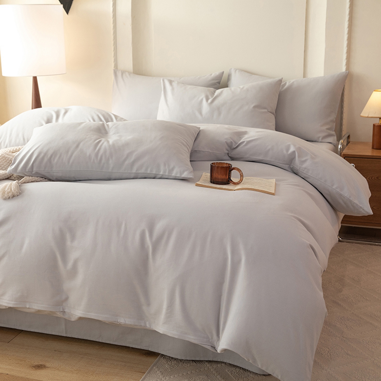 91家纺网 家纺一手货源 找家纺 八十八家纺 2025新款纯棉加厚磨毛四件套及单品系列-四件套 加厚银灰