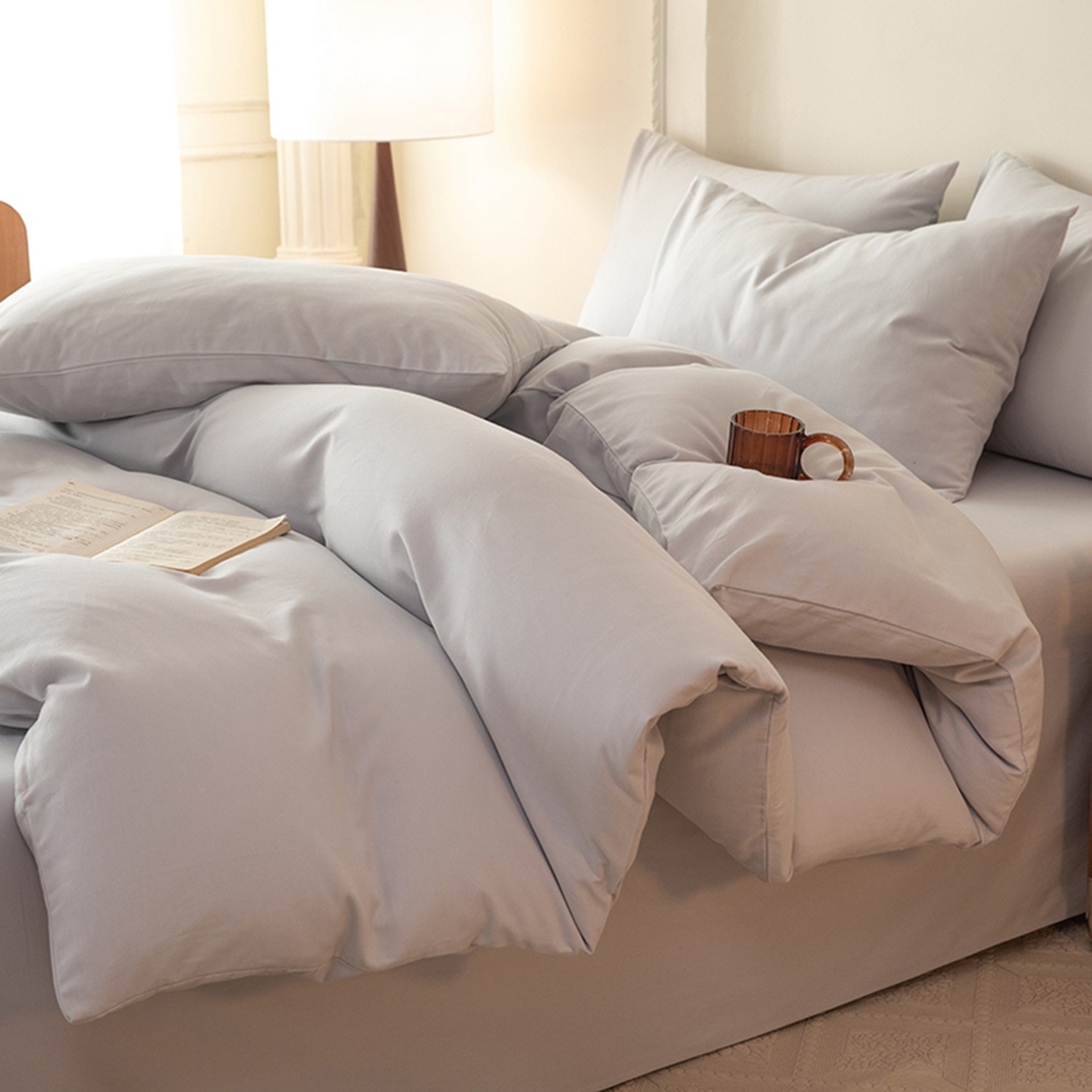 91家纺网 家纺一手货源 找家纺 八十八家纺 2025新款纯棉加厚磨毛四件套及单品系列-四件套 加厚银灰