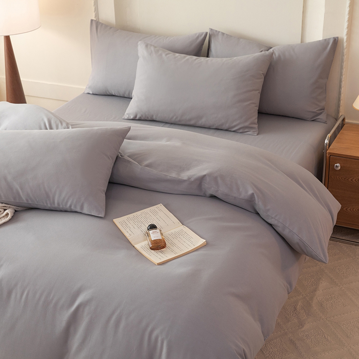 91家纺网 家纺一手货源 找家纺 八十八家纺 2025新款纯棉加厚磨毛四件套及单品系列-四件套 加厚中灰