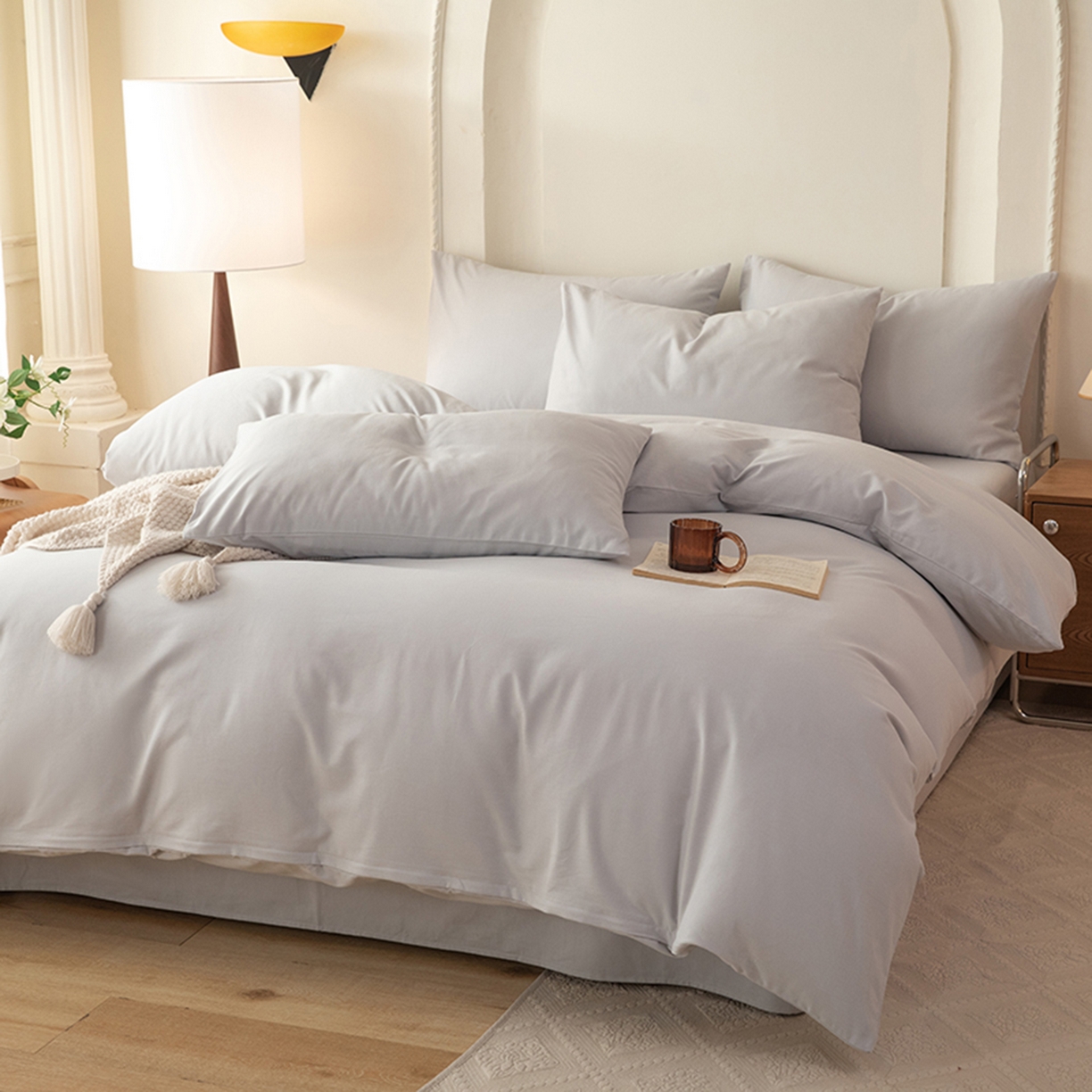 91家纺网 家纺一手货源 找家纺 八十八家纺 2025新款纯棉加厚磨毛四件套及单品系列-四件套 加厚银灰