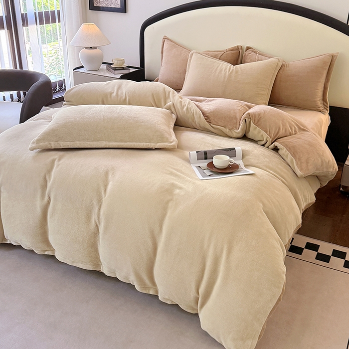 家贝爱 2025新款高克重石墨烯牛奶绒四件套 暖梦-浅咖