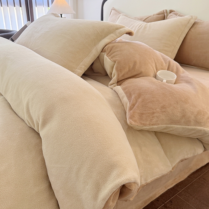 91家纺网 家纺一手货源 找家纺 家贝爱 2025新款高克重石墨烯牛奶绒四件套 暖梦-浅咖