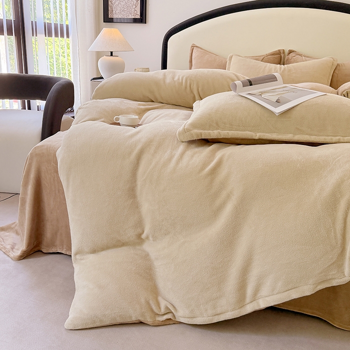 91家纺网 家纺一手货源 找家纺 家贝爱 2025新款高克重石墨烯牛奶绒四件套 暖梦-浅咖