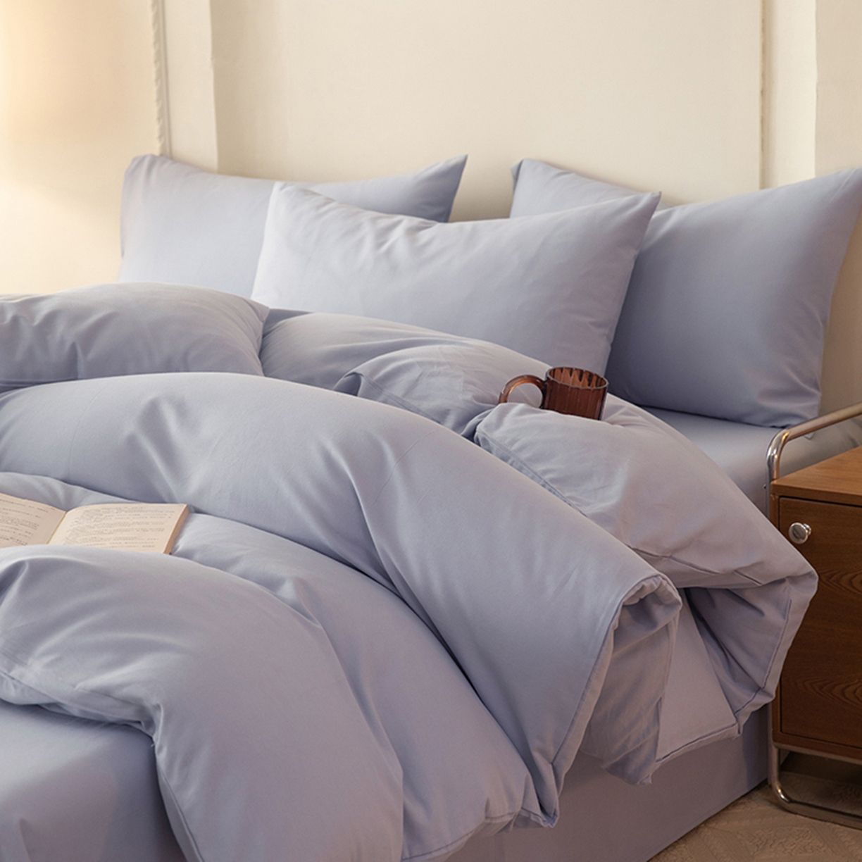 91家纺网 家纺一手货源 找家纺 八十八家纺 2025新款纯棉加厚磨毛四件套及单品系列-四件套 加厚天蓝