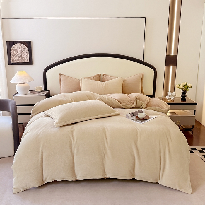 91家纺网 家纺一手货源 找家纺 家贝爱 2025新款高克重石墨烯牛奶绒四件套 暖梦-浅咖