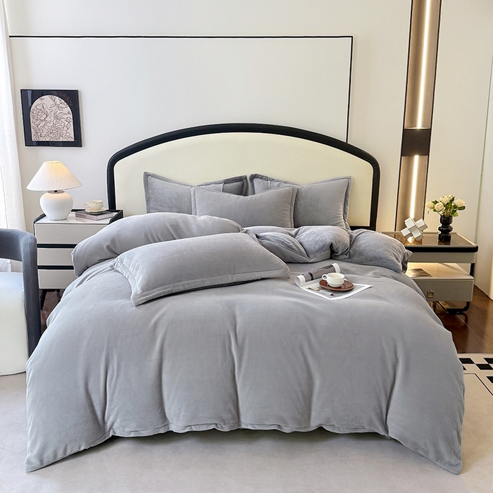 91家纺网 家纺一手货源 找家纺 家贝爱 2025新款高克重石墨烯牛奶绒四件套 暖梦-深灰