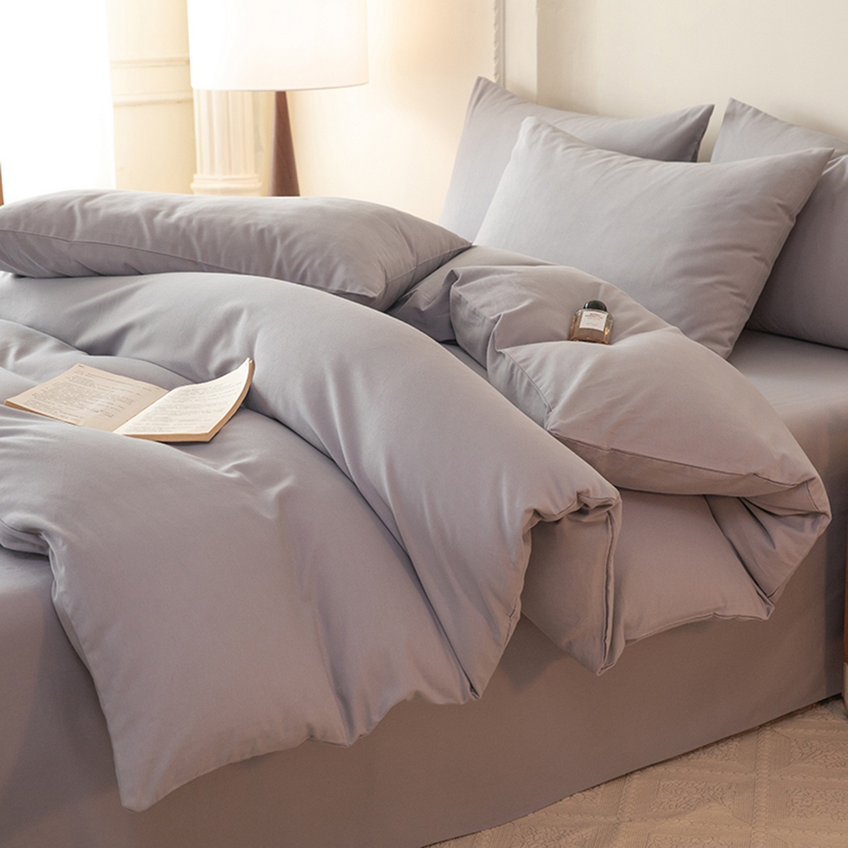 91家纺网 家纺一手货源 找家纺 八十八家纺 2025新款纯棉加厚磨毛四件套及单品系列-四件套 加厚中灰