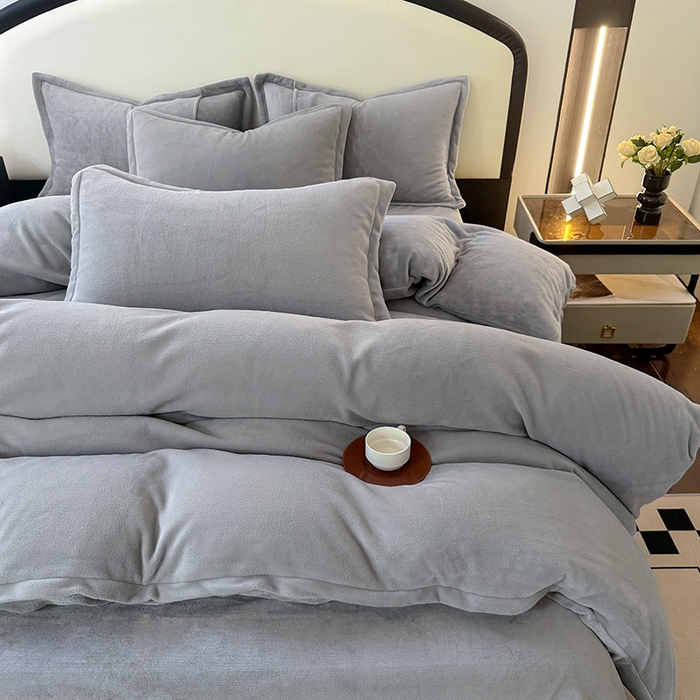 91家纺网 家纺一手货源 找家纺 家贝爱 2025新款高克重石墨烯牛奶绒四件套 暖梦-深灰