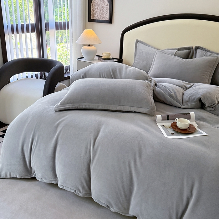 91家纺网 家纺一手货源 找家纺 家贝爱 2025新款高克重石墨烯牛奶绒四件套 暖梦-深灰