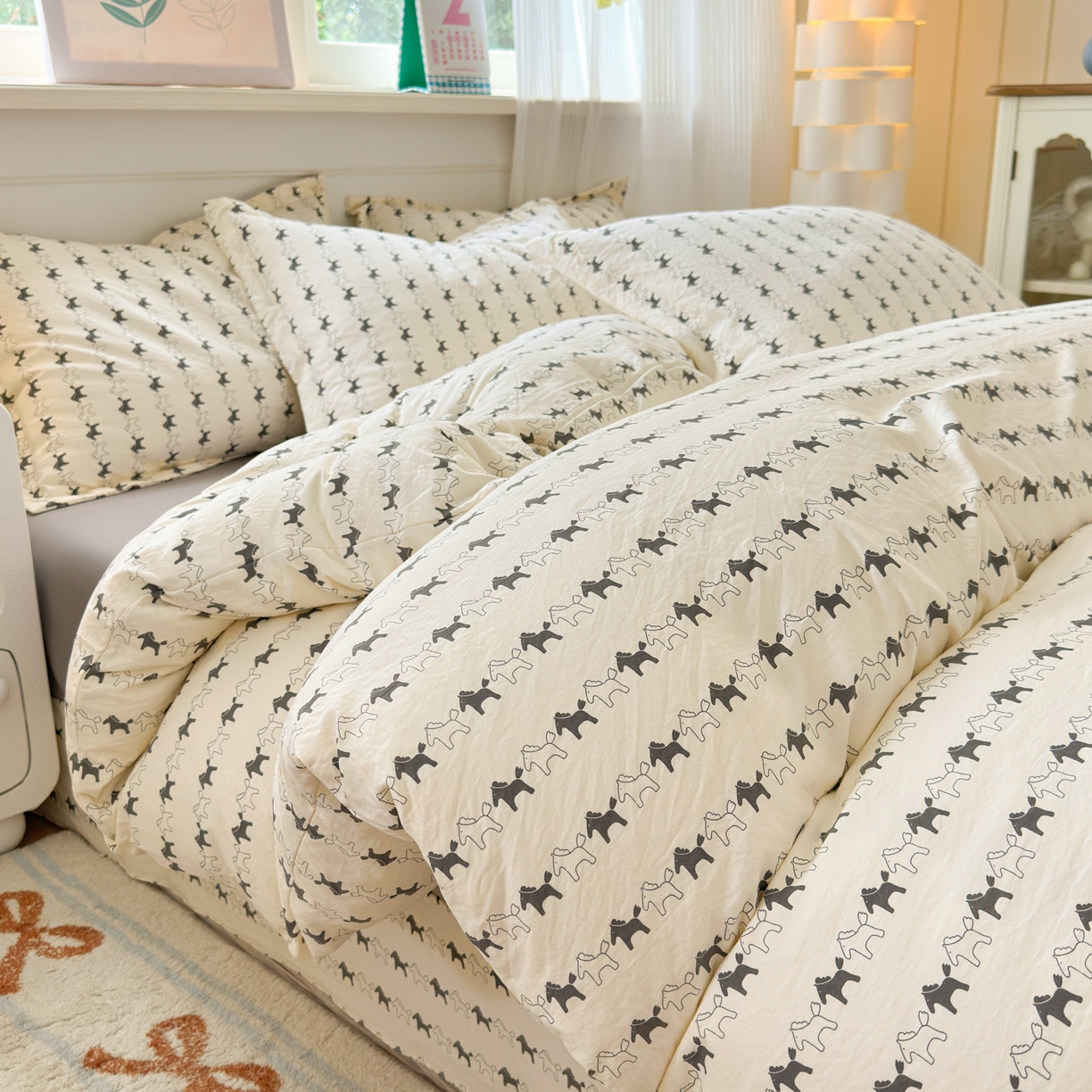 德比尔斯 2025新款爆款韩国小布袋古法水洗棉云感棉四件套 爱马仕