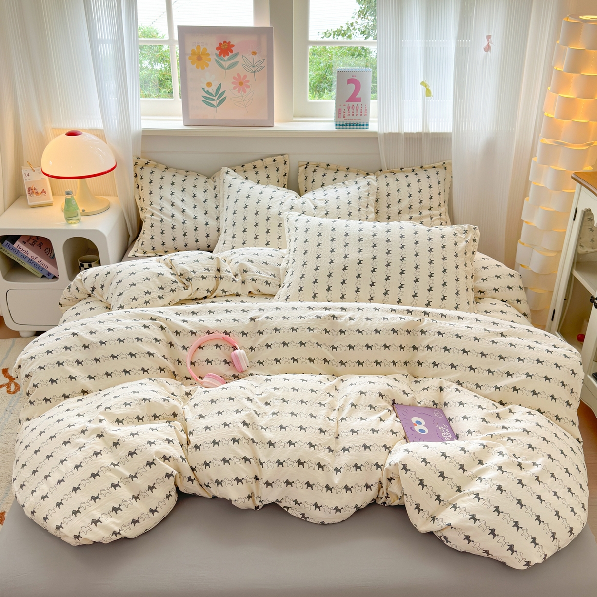 91家纺网 家纺一手货源 找家纺 德比尔斯 2025新款爆款韩国小布袋古法水洗棉云感棉四件套 爱马仕