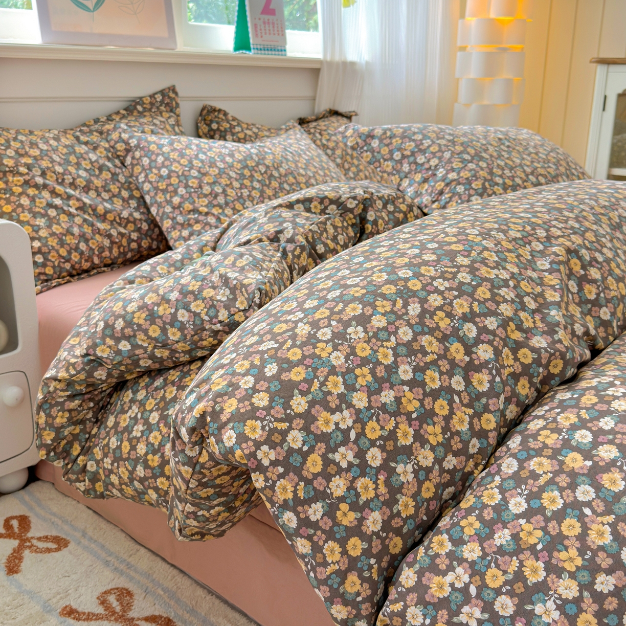 德比尔斯 2025新款爆款韩国小布袋古法水洗棉云感棉四件套 瑾夕