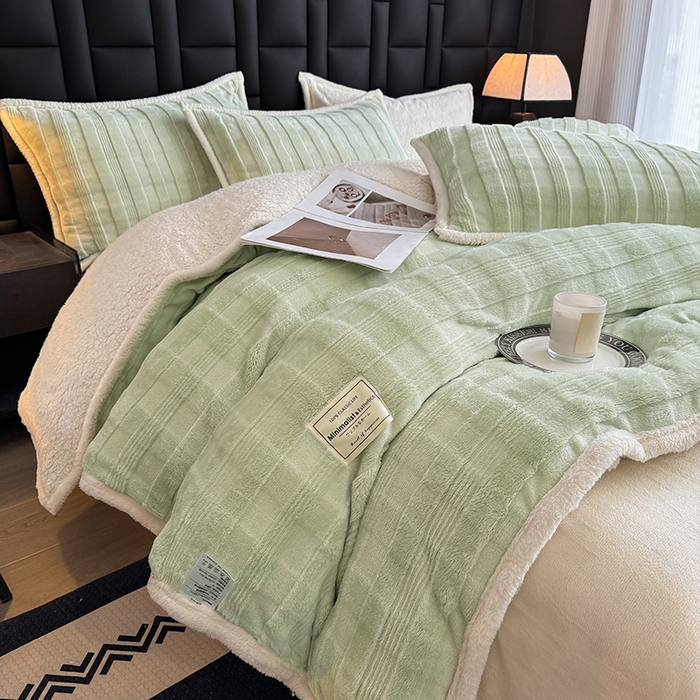91家纺网 家纺一手货源 找家纺 宜派家纺 2025新款A类玉兔绒北极绒纯色单被套 玉兔绿【双面加绒】
