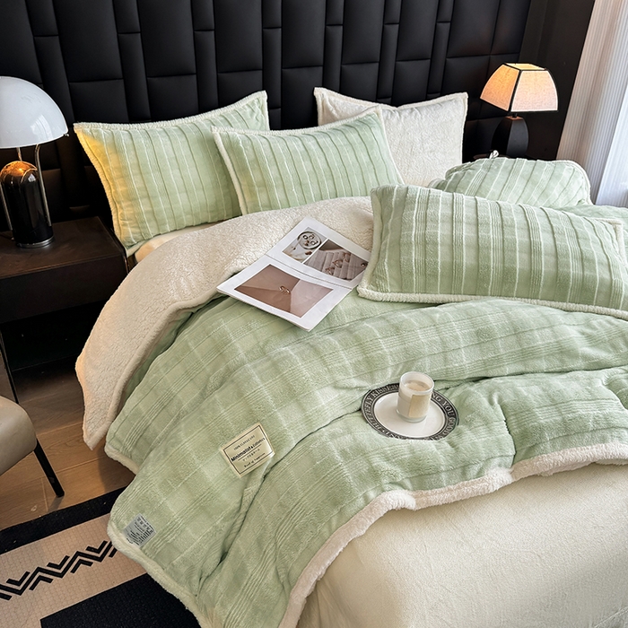 91家纺网 家纺一手货源 找家纺 宜派家纺 2025新款A类玉兔绒北极绒纯色单被套 玉兔绿【双面加绒】
