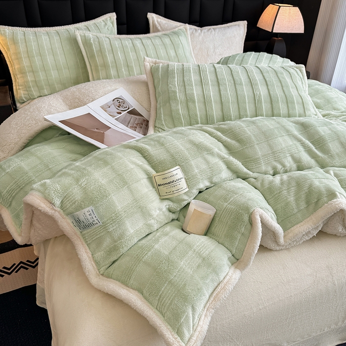 91家纺网 家纺一手货源 找家纺 宜派家纺 2025新款A类玉兔绒北极绒纯色单被套 玉兔绿【双面加绒】