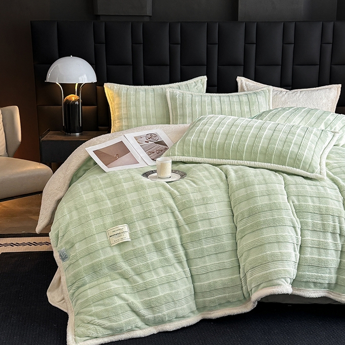 91家纺网 家纺一手货源 找家纺 宜派家纺 2025新款A类玉兔绒北极绒纯色单被套 玉兔绿【双面加绒】