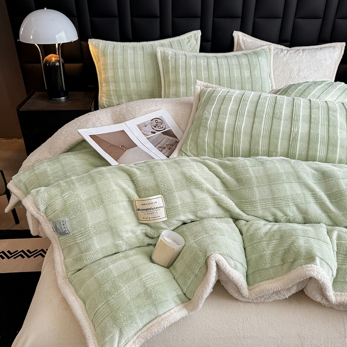 91家纺网 家纺一手货源 找家纺 宜派家纺 2025新款A类玉兔绒北极绒纯色单被套 玉兔绿【双面加绒】