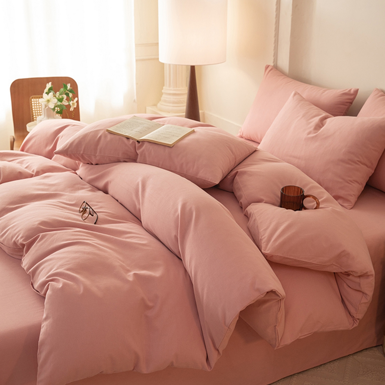 91家纺网 家纺一手货源 找家纺 八十八家纺 2025新款纯棉加厚磨毛四件套及单品系列-四件套 加厚红豆